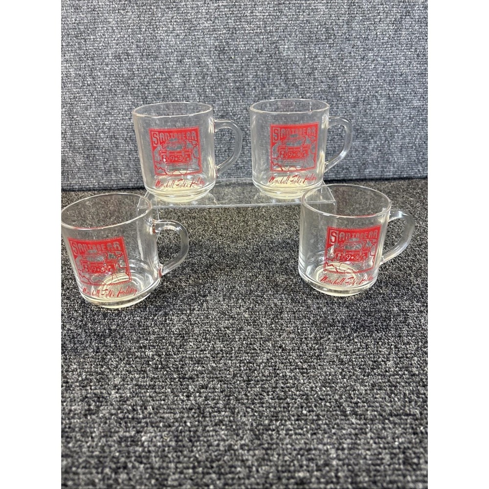 4~Vtg~1993 Marshall Field~Luminarc Glass Christmas Mug Cup~Santa Bear